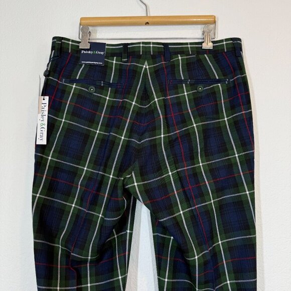 Tartan Plaid Blue Green Pants Preppy Slim Fit Size 32 - Picture 5 of 11